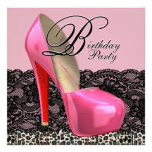 Black Lace Pink Leopard Birthday Party Invitations