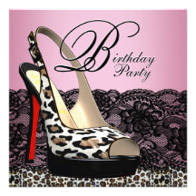 Black Lace Pink Leopard Birthday Party Invitations