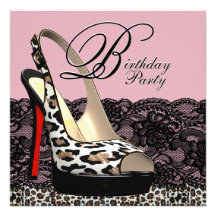 Black Lace Pink Leopard Birthday Party Invitations
