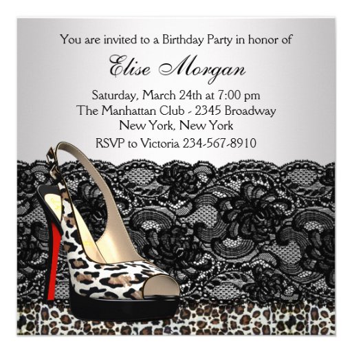 Black Lace Red Leopard Birthday Party Invitations