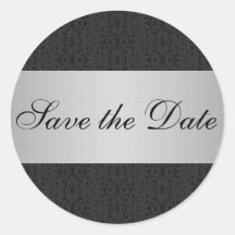 Black Lace & Silver Save the Date Sticker/Seal
