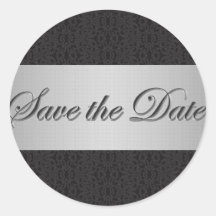 Black Lace & Silver Save the Date Sticker/Seal