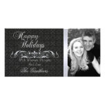Black Lace & Silver Scroll Holiday Photo Card