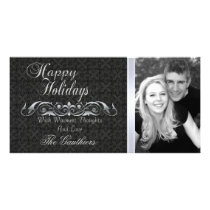 Black Lace & Silver Scroll Holiday Photo Card