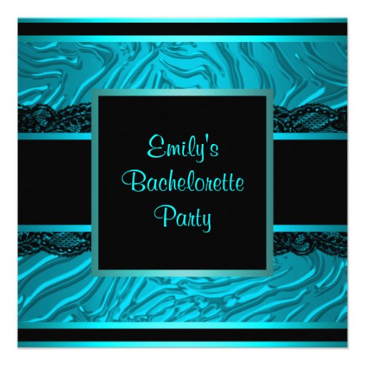 Black Lace Teal Zebra Bachelorette Party Personalized Invitations
