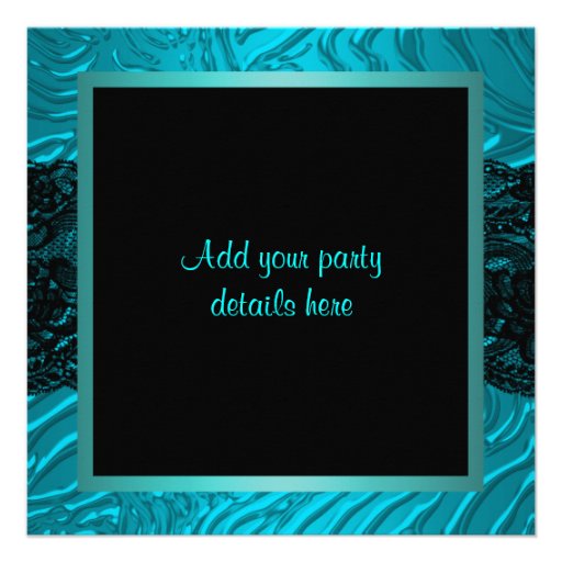 Black Lace Teal Zebra Bachelorette Party Personalized Invitations