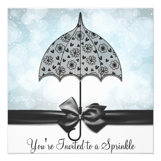 Black Lace Umbrella Blue Baby Sprinkle Baby Shower Personalized Announcements