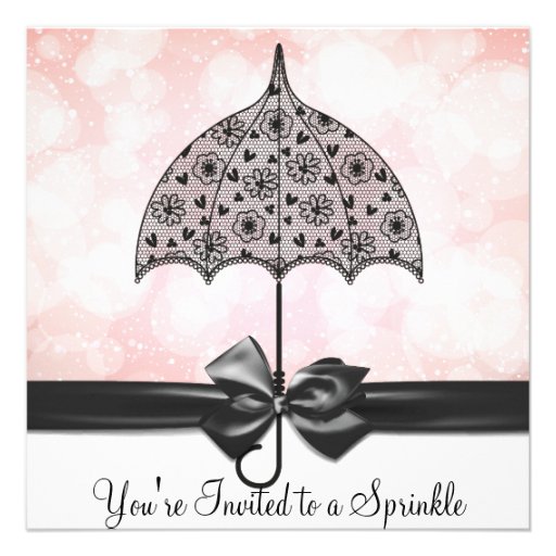 Black Lace Umbrella Pink Baby Sprinkle Baby Shower Custom Invites