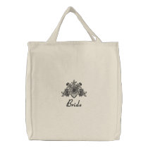 Black Lace Wedding - Bride Tote embroidered bags