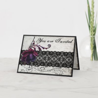 Black Lace Wedding Invitation Greeting Card by RainbowCards