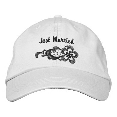 Black Lace Wedding - Just Married Hat Embroidered Hats