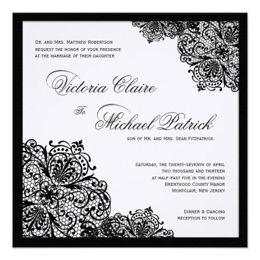 Black Lace White Linen Square Wedding Invitations