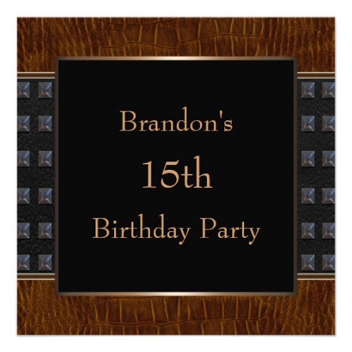 Black Leather Boys 15th Birthday Party Personalized Invite