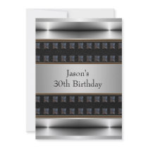 Black Leather Chrome Mans 30th Birthday Party Custom Invite