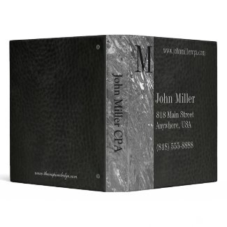 Black Leather & Chrome Monogram Business Binder binder