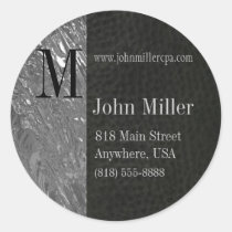 Black Leather & Chrome Monogram Business Sticker
