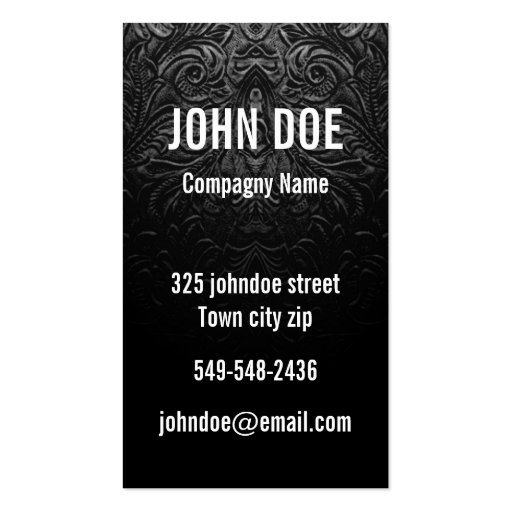 Black leather finely decorated business card template (back side)