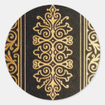 Black Leather Gold Embossed Pattern Round Stickers