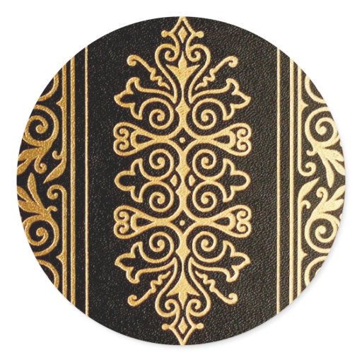 Black Leather Gold Embossed Pattern Classic Round Sticker Zazzle