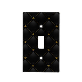 Black Leather Look with Gold Fleur-de-lis Pattern Light Switch Plate
