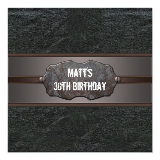 Black Leather Mans 30th Birthday Party Custom Invite