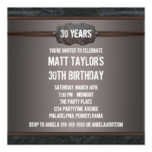 Black Leather Mans 30th Birthday Party Custom Invite
