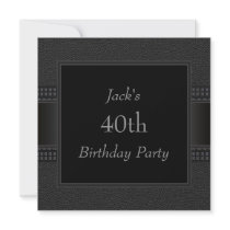 Black Leather Mans 40th Birthday Party Announcements