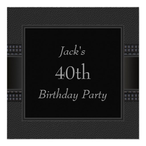 Black Leather Mans 40th Birthday Party Announcements