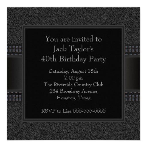 Black Leather Mans 40th Birthday Party Announcements