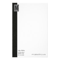 Black Leather Monogram Business Letterhead Stationery