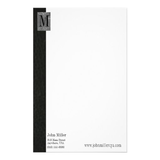 Black Leather Monogram Business Letterhead Stationery