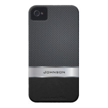 Black Leather & Silver Mesh with Metal Label | iPhone 4 Cases