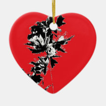 Black Leaves on Red Background Christmas Ornament