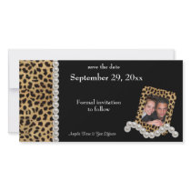 Black Leopard And White Pearls Save The Date Custom Photo Card