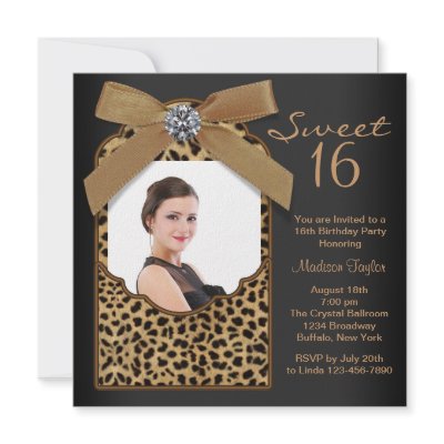 Black Leopard Photo Sweet 16 Birthday Party invitation