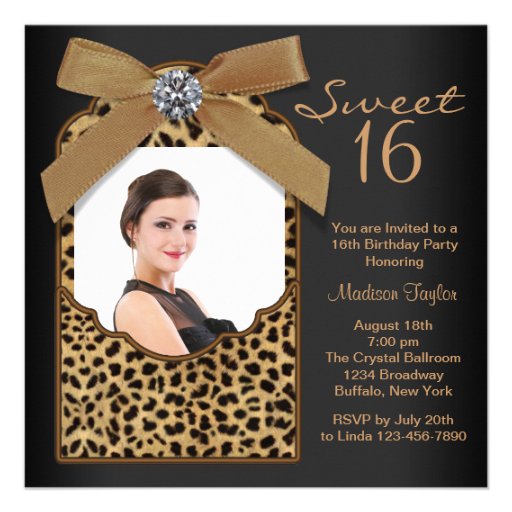 Black Leopard Photo Sweet 16 Birthday Party Custom Invitation