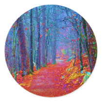 Black Light Forest Oil Painting Round Sticker