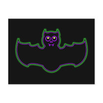 Black Light Neon Halloween Bat Postcard