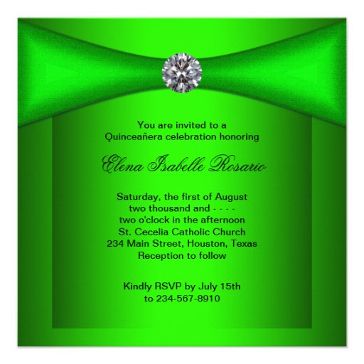 Black Lime Green Qiunceanera Custom Announcement