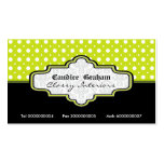 Black lime green white polka dot interiors business card template