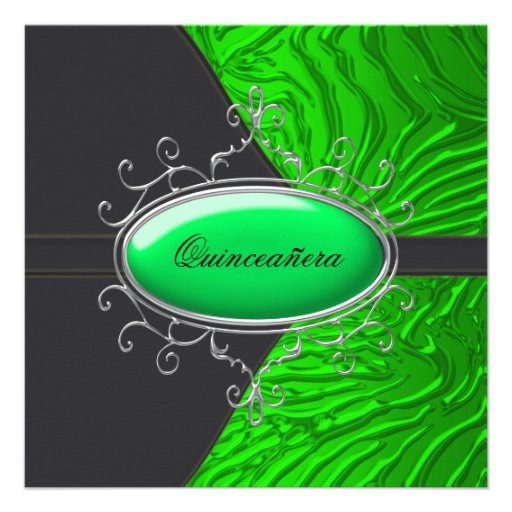 Black Lime Green Zebra Quinceanera Custom Invite