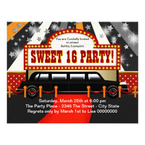 Black Limo Movie Star Sweet 16 Party Invite