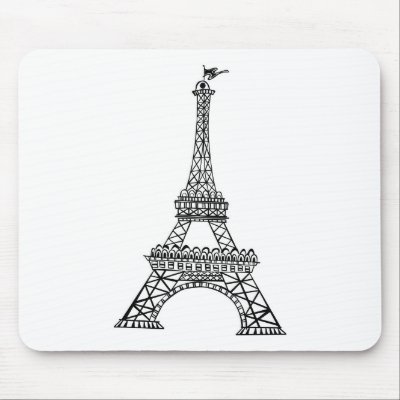 Black Line Eiffel Tower Mouse Mats by White_Wedding