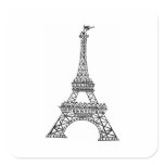 Black Line Eiffel Tower Square Stickers