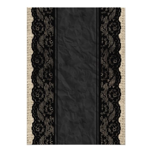 Black Linen Burlap Lace Bridal Shower Invitations