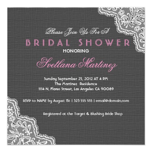 Black Linen & White Lace Bridal Shower Invite