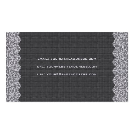 Black Linen & White Vintage Linen & Lace Business Card Templates (back side)