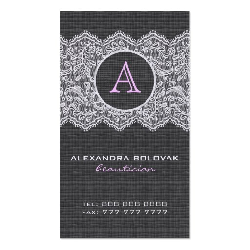 Black Linen & White Vintage Linen & Lace Business Card Templates (front side)