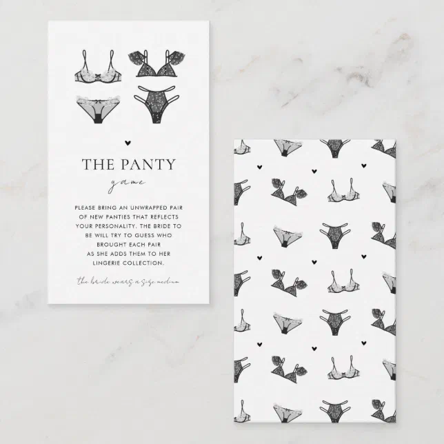 Black Lingerie Heart Bridal Shower Panty Game Enclosure Card Zazzle