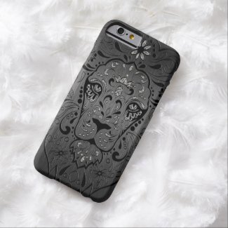 Black Lion Sugar Skull 2 Metallic Gray Background iPhone 6 Case